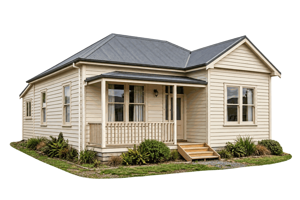 Illustrative New Zealand-style weatherboard home